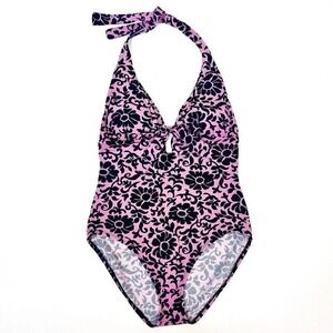TOMMY BAHAMA One Piece Plunging‎ Keyhole Neck Halter Swimsuit 10